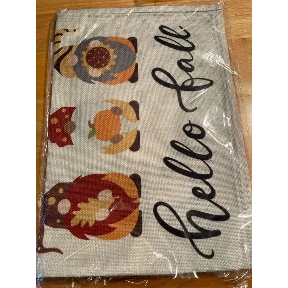 New HELLO Fall Gnomes 12”x70” table runner burlap Fall Autumn Thanksgiving    23